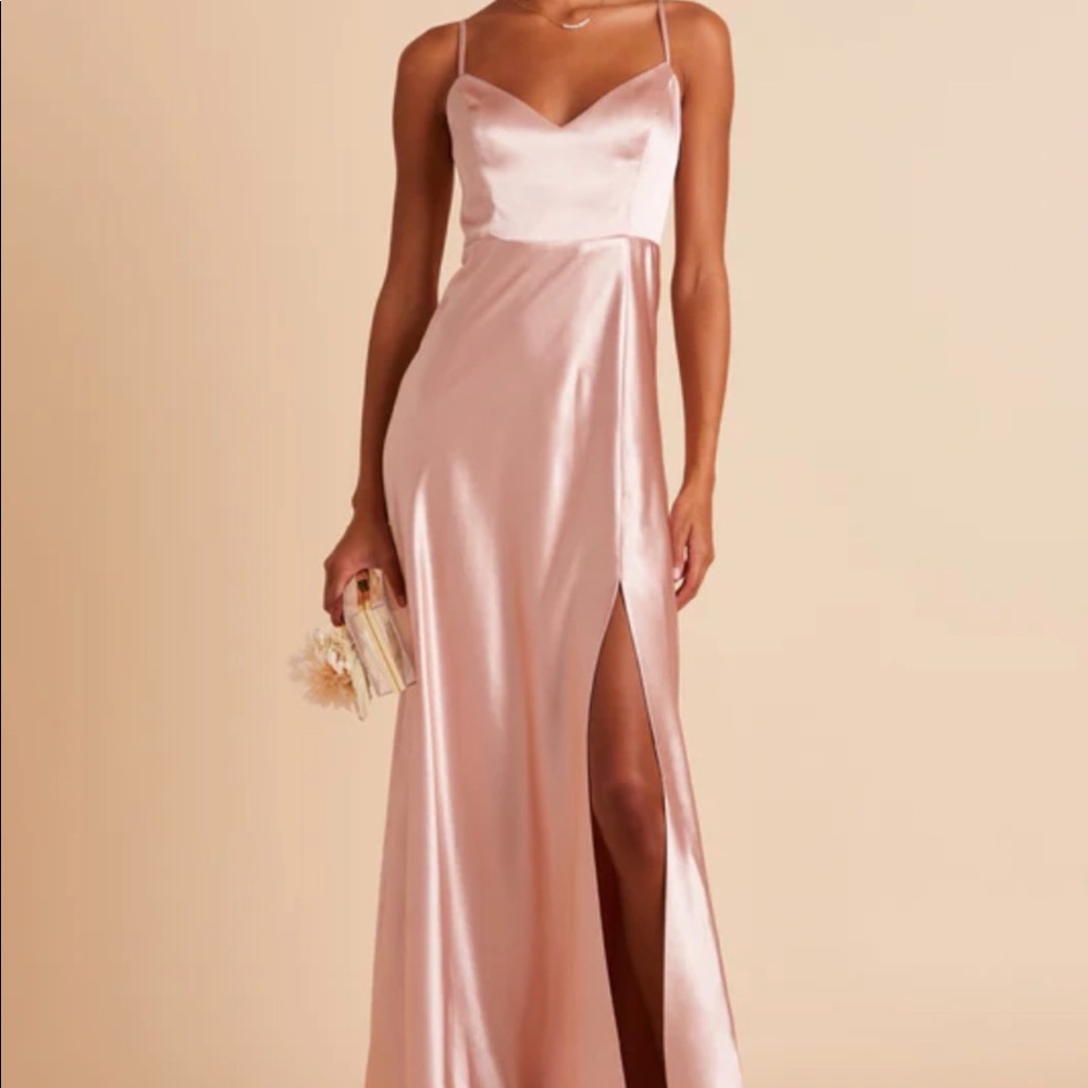 Long Rose Gold Satin Bridesmaid Dress
